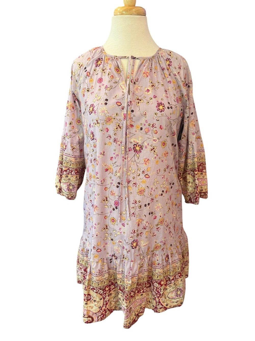 Self Contrast Floral Paisley Ruffle Hem Mini Dress Lavender Purple Size Small